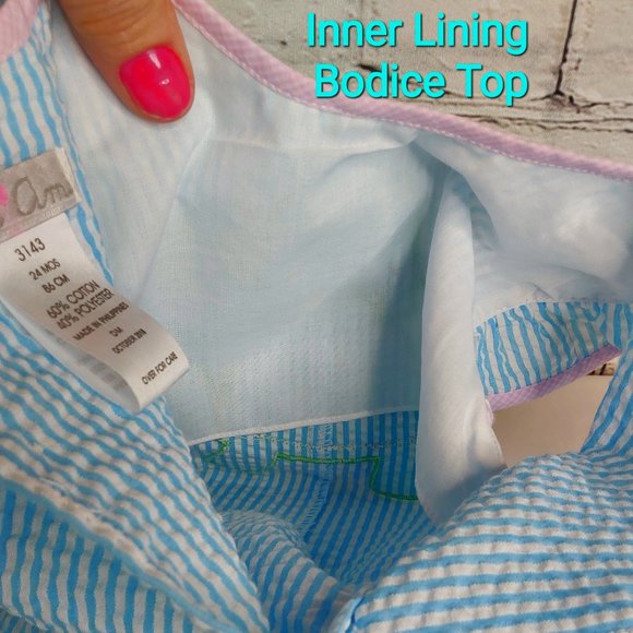 'PETIT AMI' SEERSUCKER PINSTRIPE ANGEL~SLEEVE 'TURTLE LOVE' BUBBLE STYLE OUTFIT - Picture 11 of 16